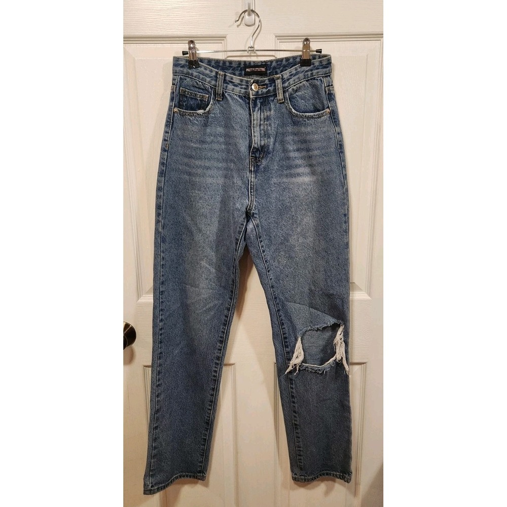 Pretty Little Things Jeans Denim UK8 EU36 High Waisted Distressed EUC - Picture 6 of 9